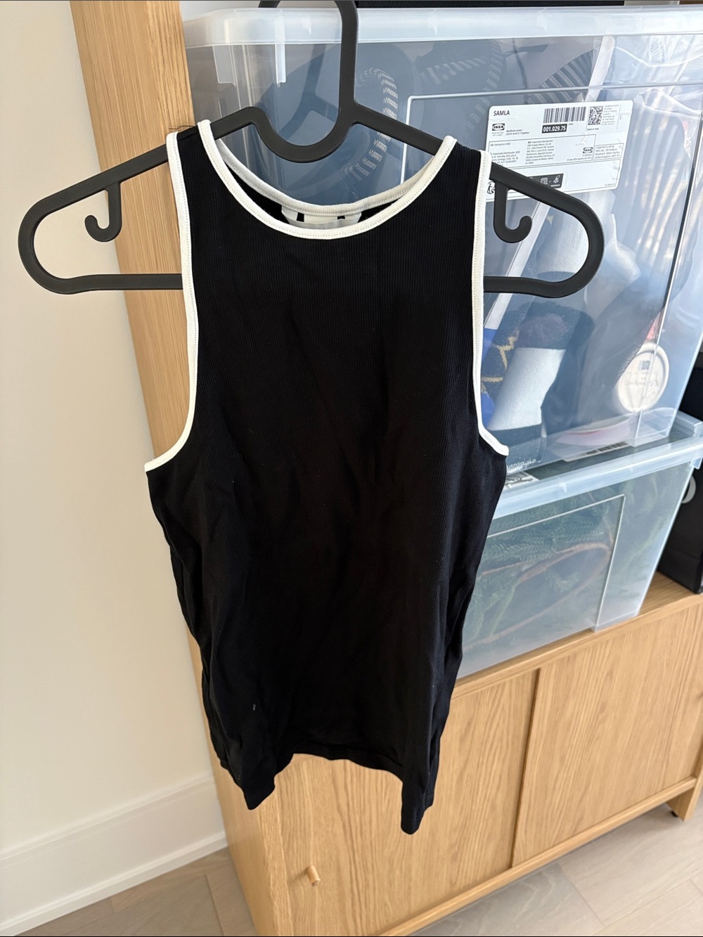 Black Ribbed Tank Top with White Trim - Women